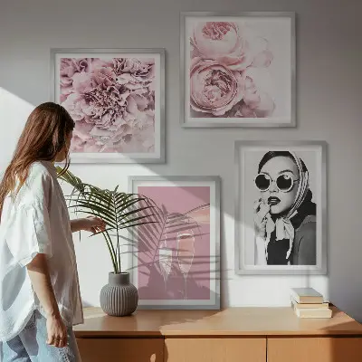 Dekorációs képkészlet nappaliba elegáns pünkösdi rózsa mintával