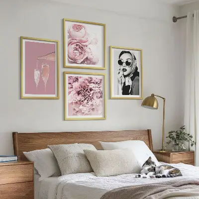 Dekorációs képkészlet nappaliba elegáns pünkösdi rózsa mintával