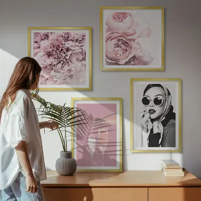 Dekorációs képkészlet nappaliba elegáns pünkösdi rózsa mintával