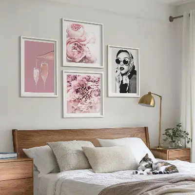 Dekorációs képkészlet nappaliba elegáns pünkösdi rózsa mintával