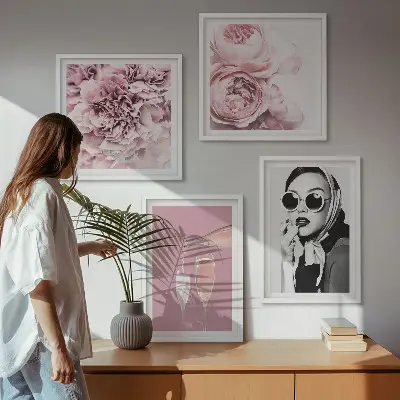 Dekorációs képkészlet nappaliba elegáns pünkösdi rózsa mintával