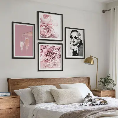 Dekorációs képkészlet nappaliba elegáns pünkösdi rózsa mintával