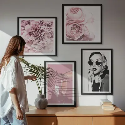 Dekorációs képkészlet nappaliba elegáns pünkösdi rózsa mintával