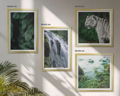 Fehér tigris és vízesés levelei keretezett poliptichon