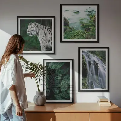 Fehér tigris és vízesés levelei keretezett poliptichon