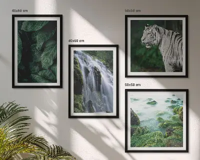 Fehér tigris és vízesés levelei keretezett poliptichon