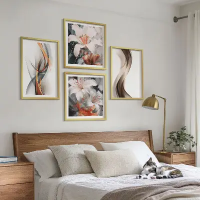 Keretezett poliptichon sárga szürkésbarna hullámok mintával