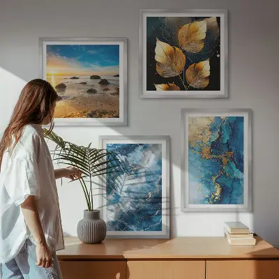 Kék arany mintás falikép keretezett poliptichon változatban