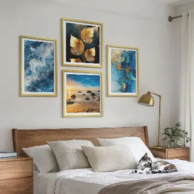 Kék arany mintás falikép keretezett poliptichon változatban