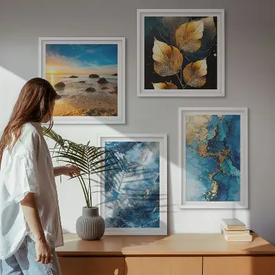 Kék arany mintás falikép keretezett poliptichon változatban