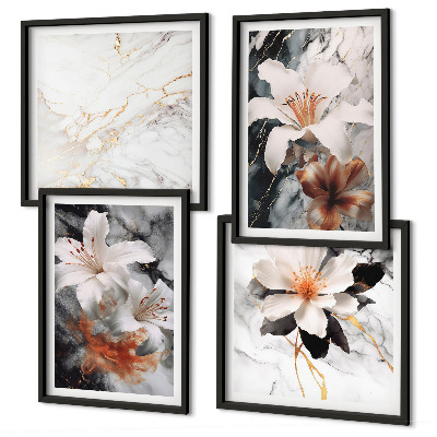 Dekorációs kép készlet nappaliba Virágok márvány fehér fekete