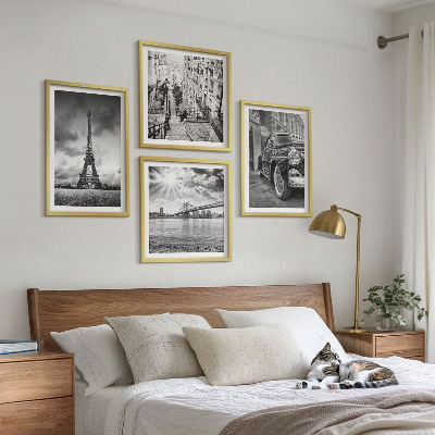 Dekorációs kép készlet nappaliba Városi kilátás, hidak, Eiffel-torony, autó