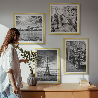 Dekorációs kép készlet nappaliba Városi kilátás, hidak, Eiffel-torony, autó