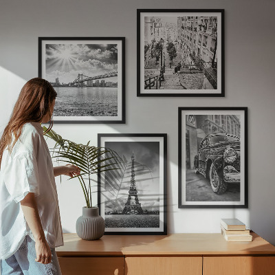 Dekorációs kép készlet nappaliba Városi kilátás, hidak, Eiffel-torony, autó