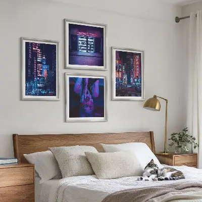 Dekorációs kép készlet nappaliba éjszakai város neonfényekkel mintával