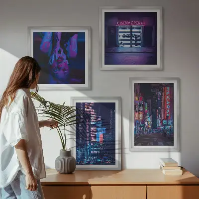Dekorációs kép készlet nappaliba éjszakai város neonfényekkel mintával