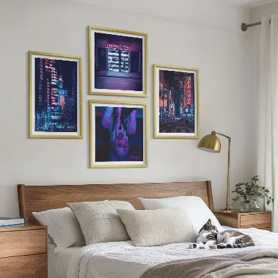 Dekorációs kép készlet nappaliba éjszakai város neonfényekkel mintával