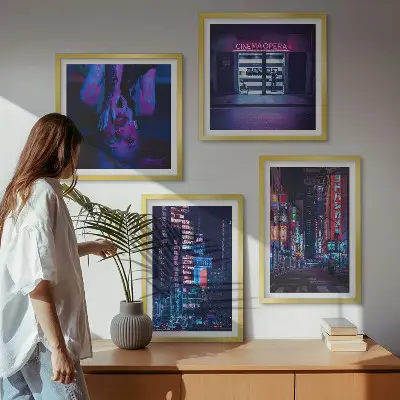 Dekorációs kép készlet nappaliba éjszakai város neonfényekkel mintával