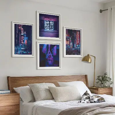 Dekorációs kép készlet nappaliba éjszakai város neonfényekkel mintával