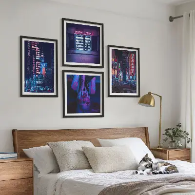 Dekorációs kép készlet nappaliba éjszakai város neonfényekkel mintával