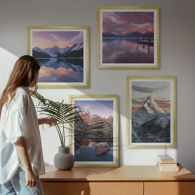 Hegyi tájak a háttérben keretezett poliptichon
