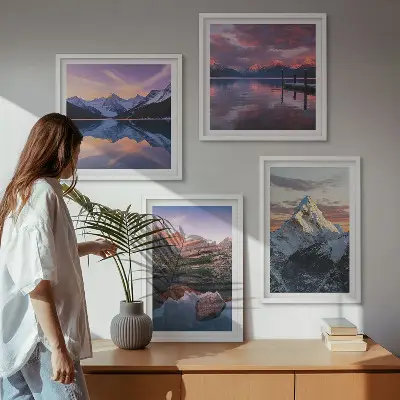 Hegyi tájak a háttérben keretezett poliptichon