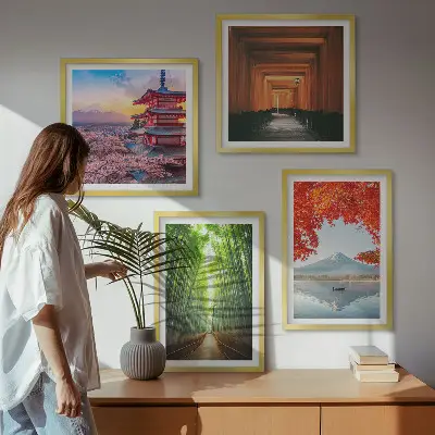 Fuji torii bambuszerdő Japánban keretezett poliptichon
