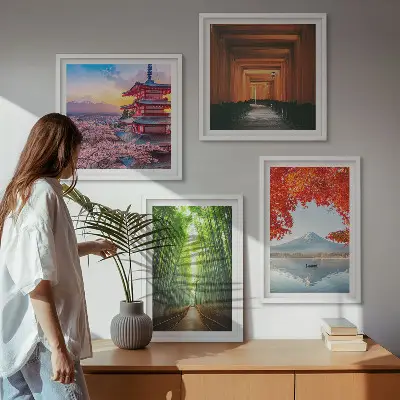 Fuji torii bambuszerdő Japánban keretezett poliptichon