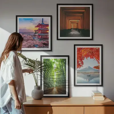 Fuji torii bambuszerdő Japánban keretezett poliptichon