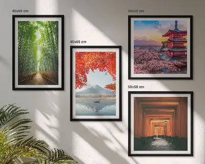 Fuji torii bambuszerdő Japánban keretezett poliptichon