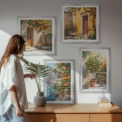 Festett citrusos tájképek dekorációs képkészlet nappaliba
