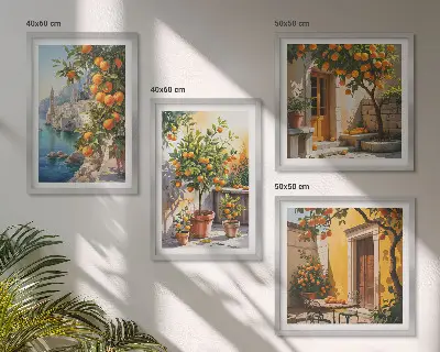 Festett citrusos tájképek dekorációs képkészlet nappaliba
