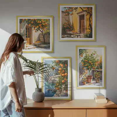 Festett citrusos tájképek dekorációs képkészlet nappaliba