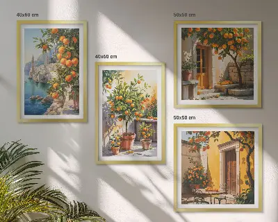 Festett citrusos tájképek dekorációs képkészlet nappaliba