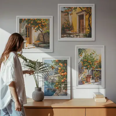 Festett citrusos tájképek dekorációs képkészlet nappaliba