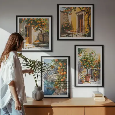 Festett citrusos tájképek dekorációs képkészlet nappaliba
