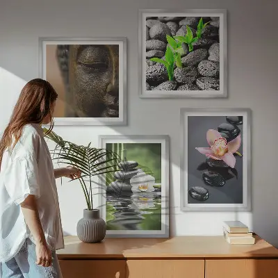 Békés zen virág Buddha kompozíció dekorációs képkészlet nappaliba