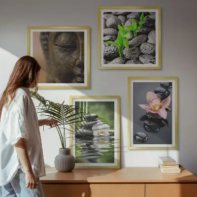 Békés zen virág Buddha kompozíció dekorációs képkészlet nappaliba