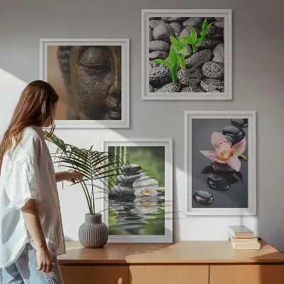 Békés zen virág Buddha kompozíció dekorációs képkészlet nappaliba