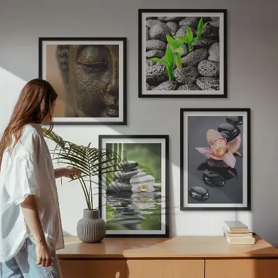 Békés zen virág Buddha kompozíció dekorációs képkészlet nappaliba