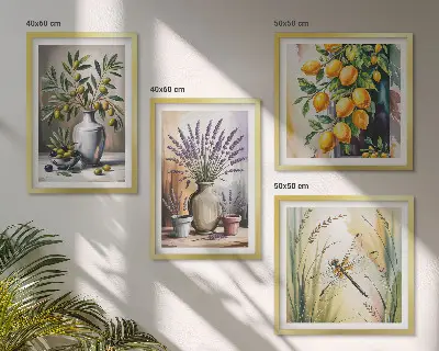 Olajvirágok vázában falikép szett dekorációs képkészlet nappaliba