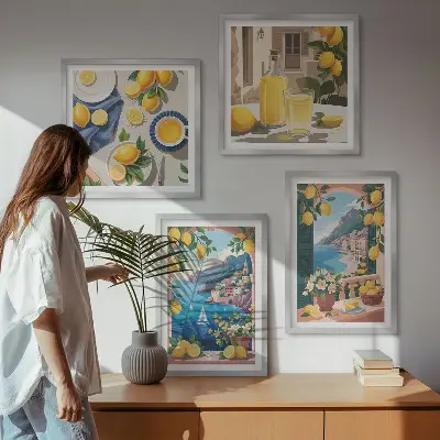 Tengeri ablak olasz citrom mintás falikép keretezett poliptichon