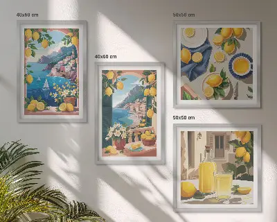Tengeri ablak olasz citrom mintás falikép keretezett poliptichon
