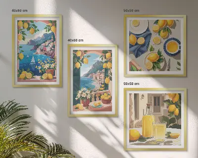 Tengeri ablak olasz citrom mintás falikép keretezett poliptichon