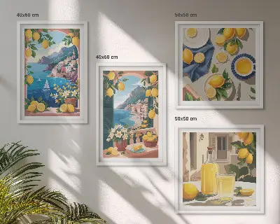 Tengeri ablak olasz citrom mintás falikép keretezett poliptichon