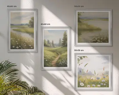 Dekorációs képkészlet nappaliba tavaszi táj folyóréten mintával