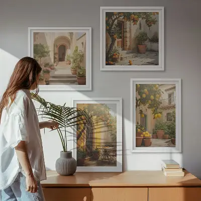 Dekorációs képkészlet nappaliba terasz citrusfákkal mintával