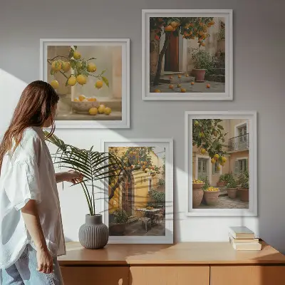 Citruskert a napsütésben keretezett poliptichon