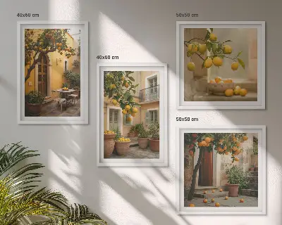 Citruskert a napsütésben keretezett poliptichon