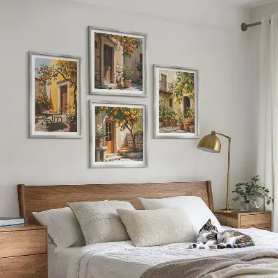 Dekorációs képszett nappaliba citrusfélék a napon mintával
